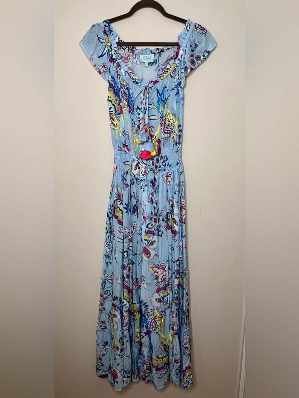 TAJ Anthropologie Boho Maxi Dress | Sky Blue Size Large